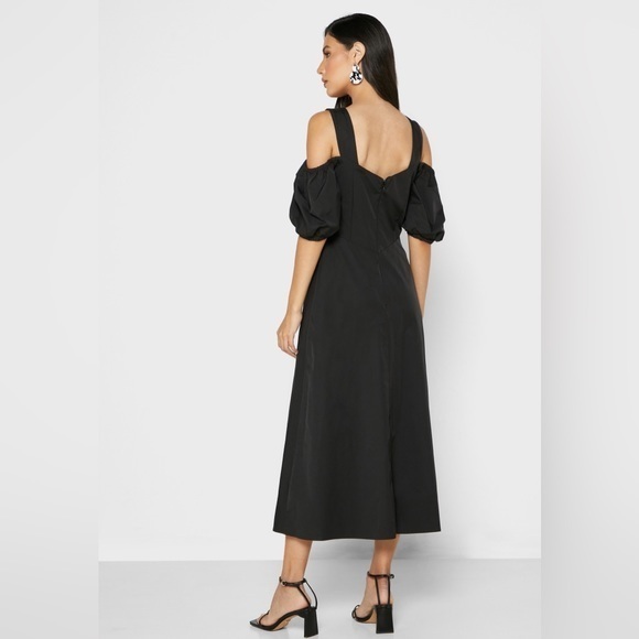 TOPSHOP Black Taffeta Cold Shoulder Bardot Midi Dress - Picture 6 of 12